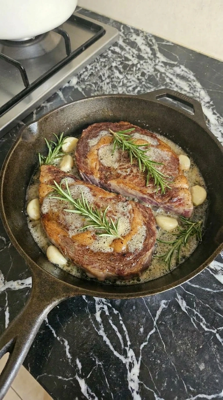 Garlic butter melting over steak