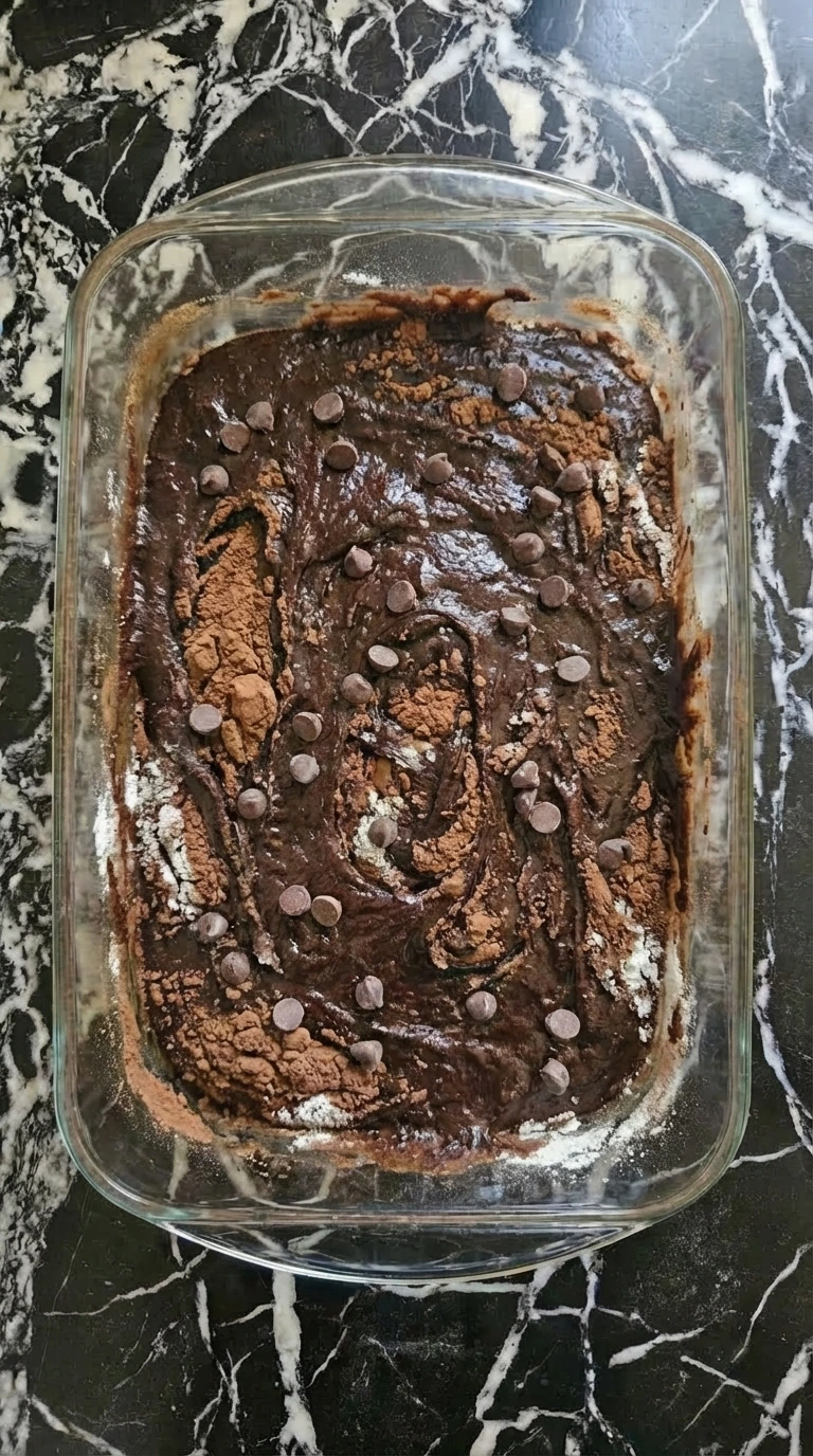 Chocolate chips in brownie batter