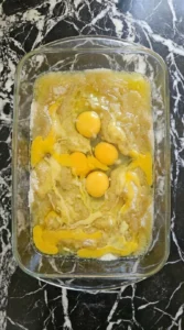 Eggs mixed into brownie batter