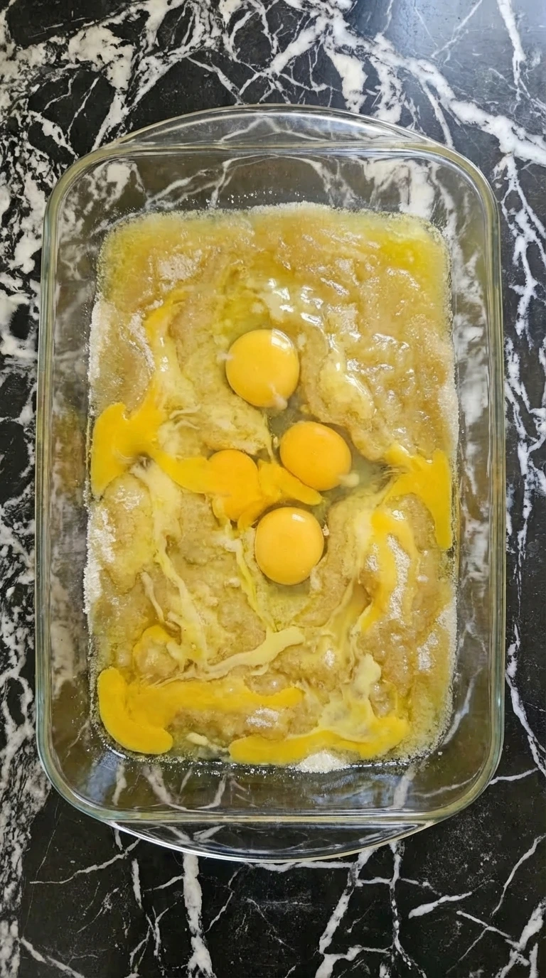 Eggs mixed into brownie batter