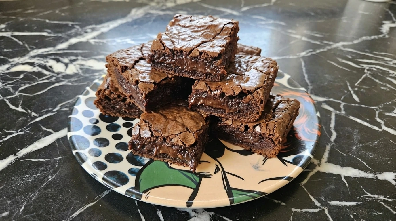 The Best Fudgy Brownies with cracked tops and gooey centers