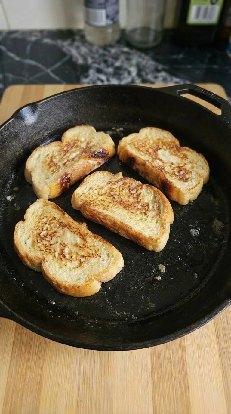 Brioche French Toast flipped and browned on both sides
