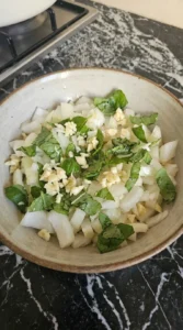 chopped onion garlic and basil