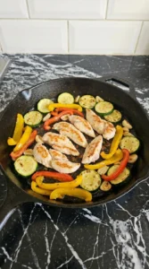Cooking chicken and vegetables