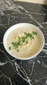 Finished Creamy Cabbage Soup served with parsley