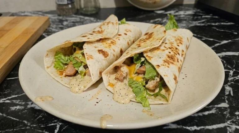 creamy garlic chicken wraps with melted cheese and sauce