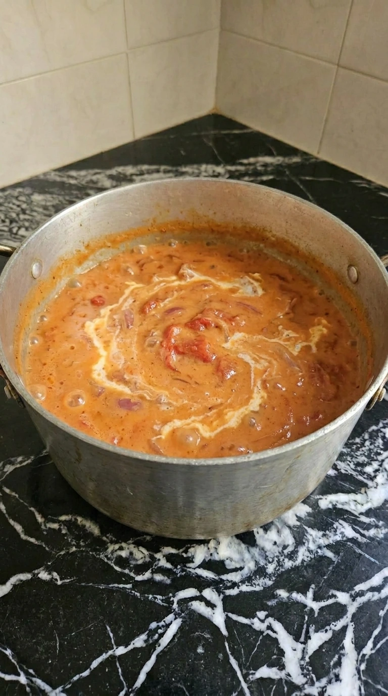 Creamy tomato sauce simmering with crushed San Marzano tomatoes and heavy cream.