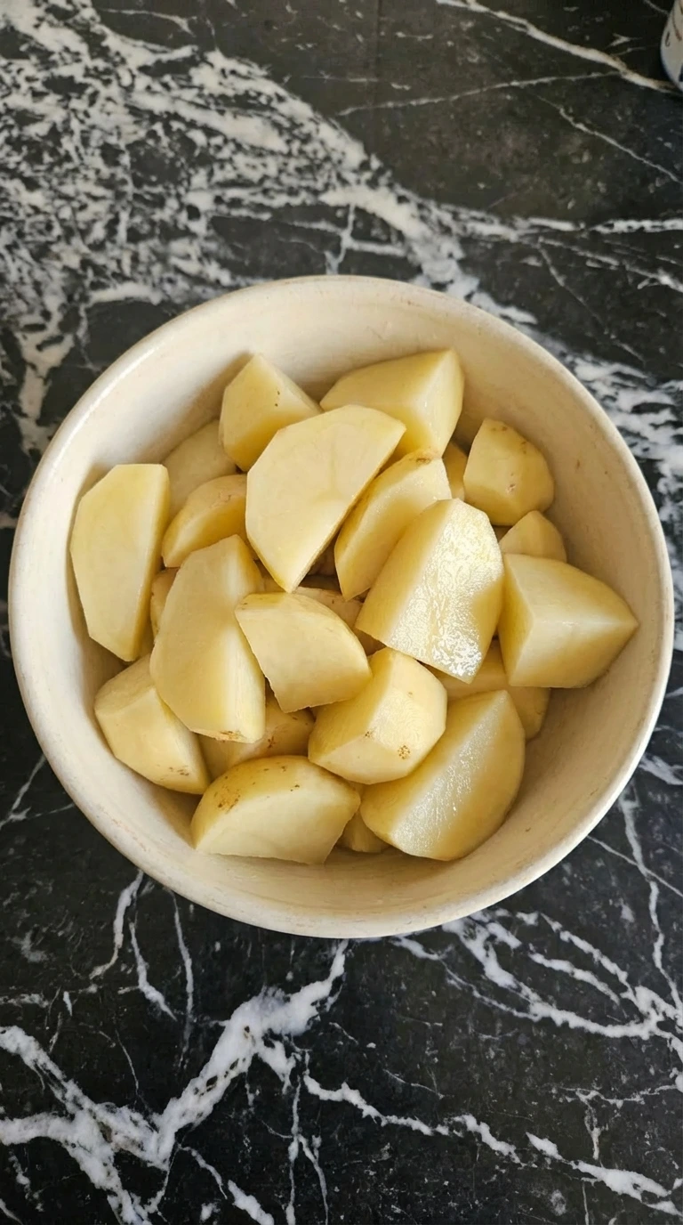 cut potatoes uneven chunks