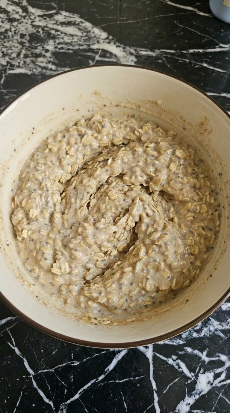 Overnight oats after resting with thick soft spoonable texture.