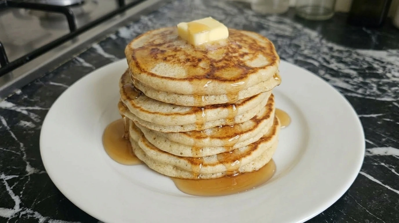 Fluffy Pancakes Recipe served as a soft golden stack with melting butter and maple syrup