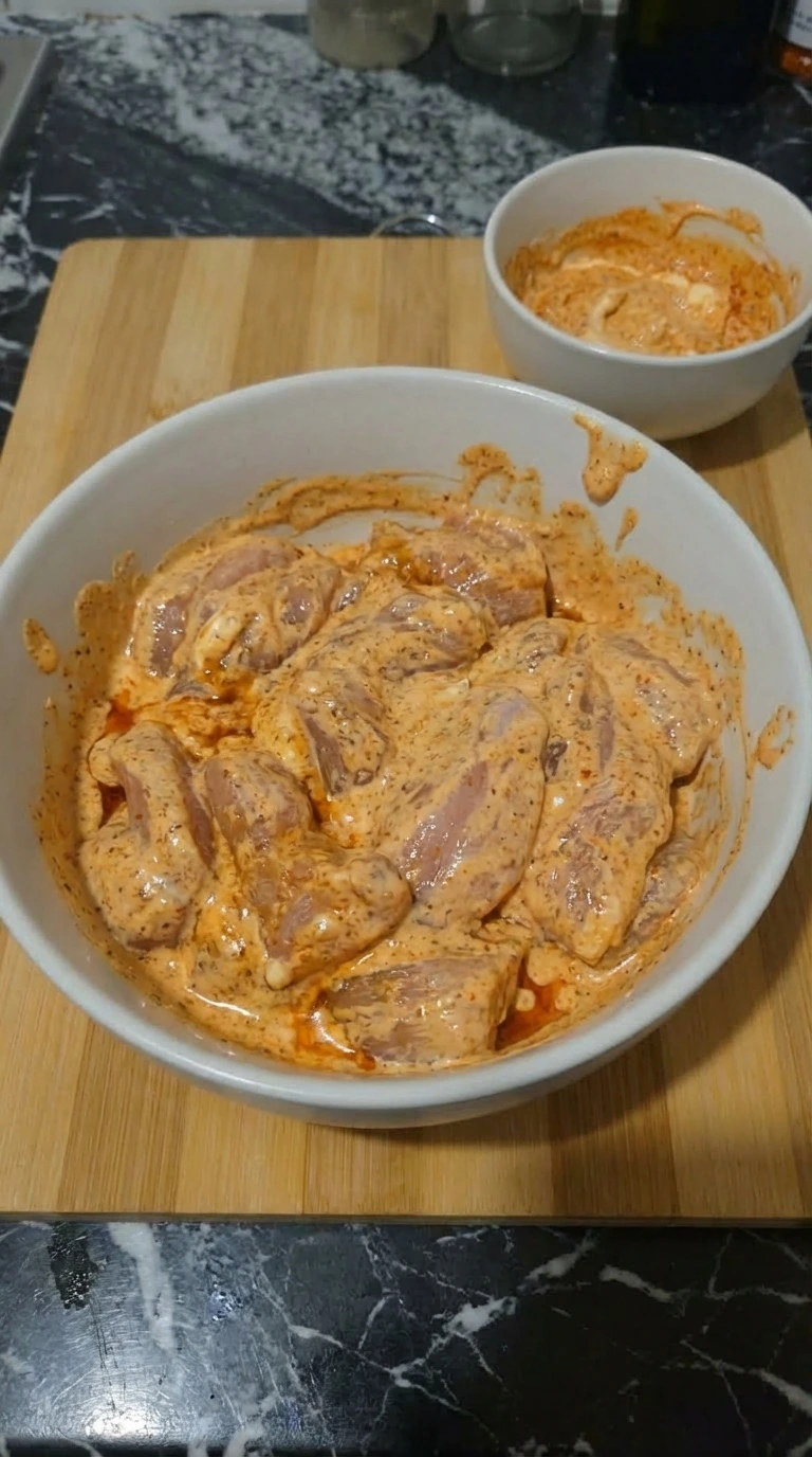 Raw chicken coated in thick seasoned marinade