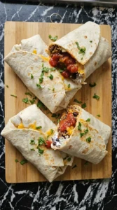 Large flour tortillas filled and folded into Homemade Burritos.