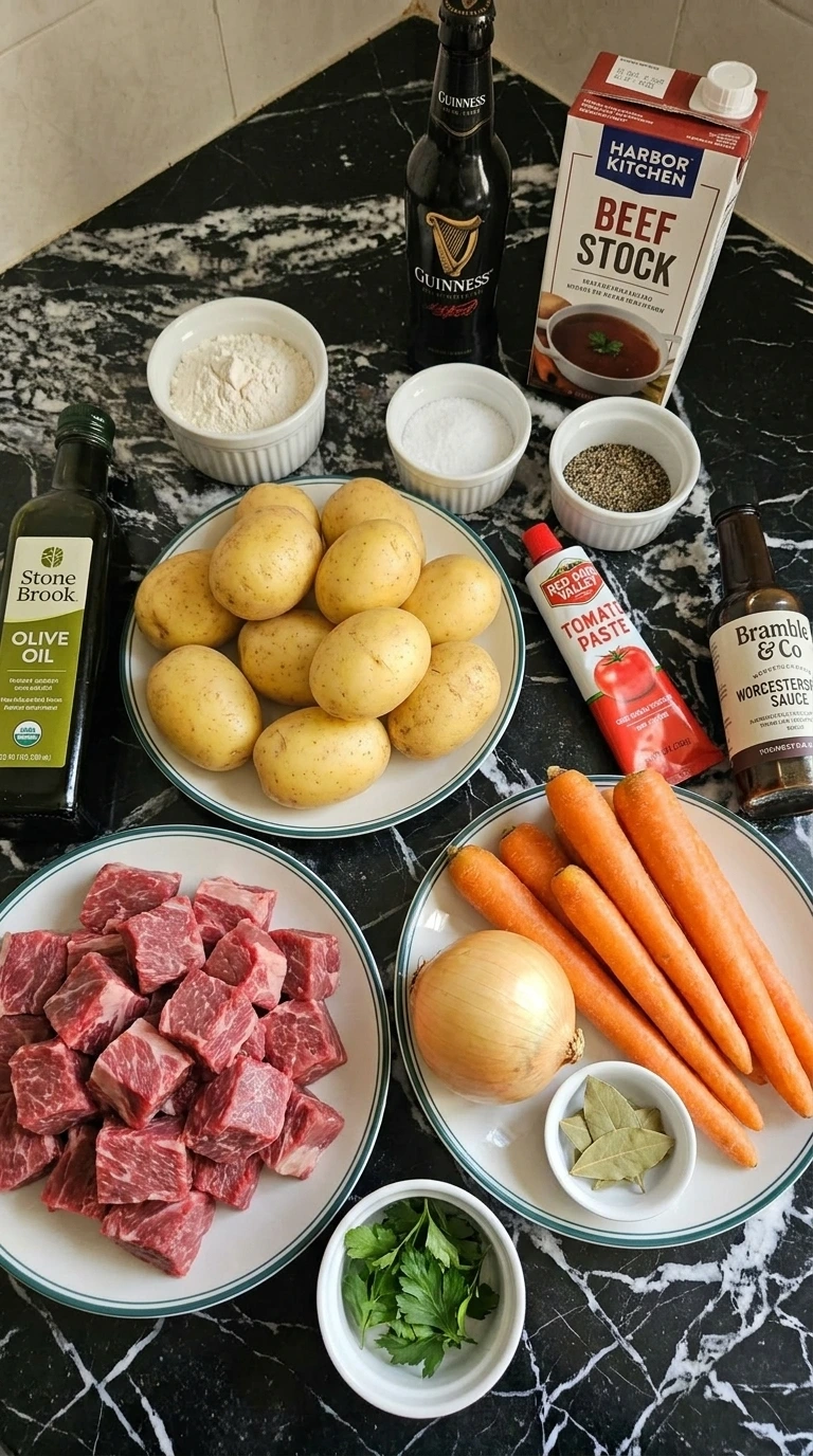 Ingredients for Irish Beef Stew before cooking