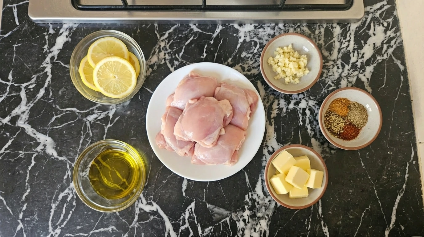 ingredients for lemon garlic chicken in separate containers