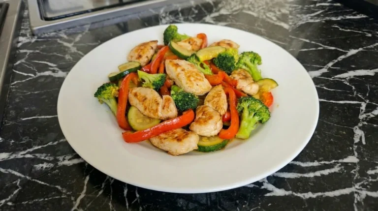 Low Carb Chicken Stir Fry plated with vegetables