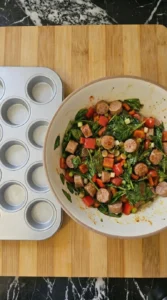 Seasoned filling resting and softening slightly before mixing with eggs