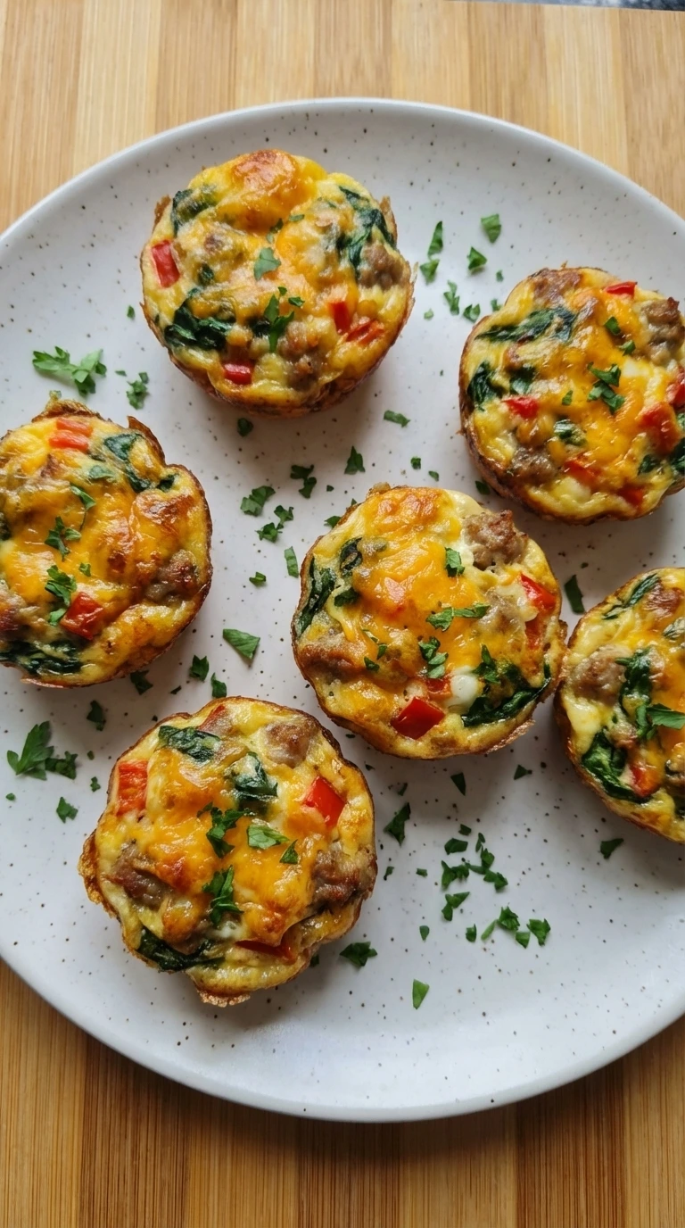 Plated Quick Breakfast Egg Muffins garnished with parsley