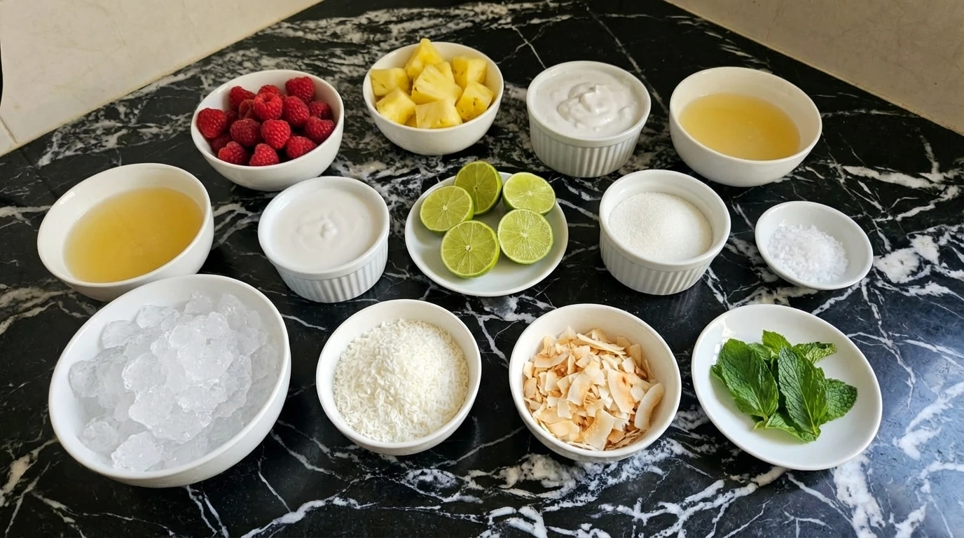 Raspberry Colada ingredients in separate small bowls