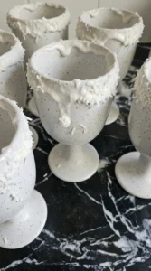 Goblets with uneven coconut-coated rims