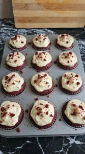 Red velvet cupcakes with cream cheese frosting