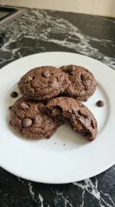Soft and chewy chocolate cookies plated and ready to serve.