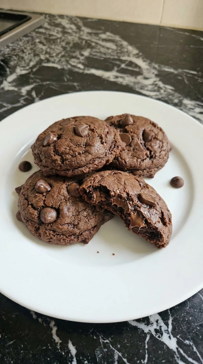Soft and chewy chocolate cookies plated and ready to serve.