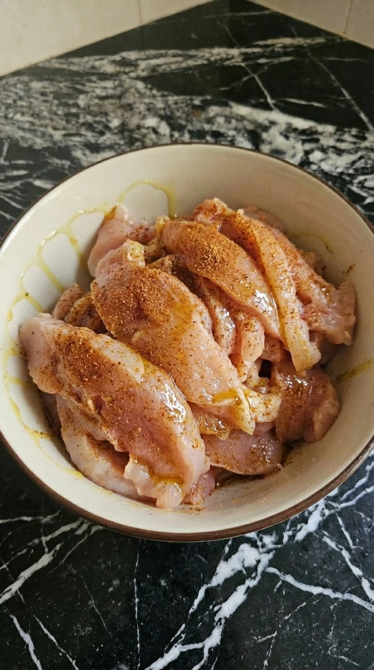 chicken with spices and oil unevenly mixed