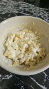Pasta mixed with cheese sauce