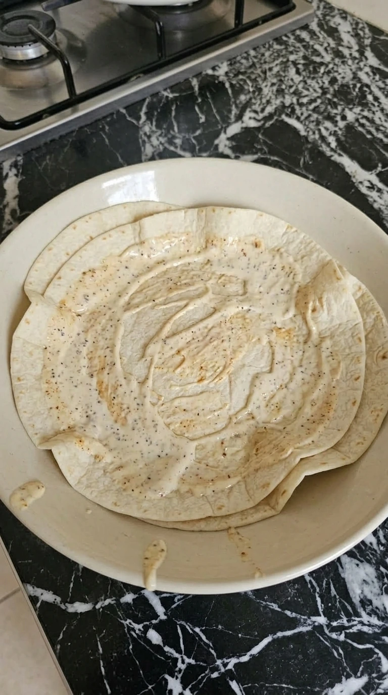 tortillas with sauce spread unevenly