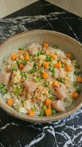 Plated chicken fried rice