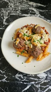 plated meatball casserole