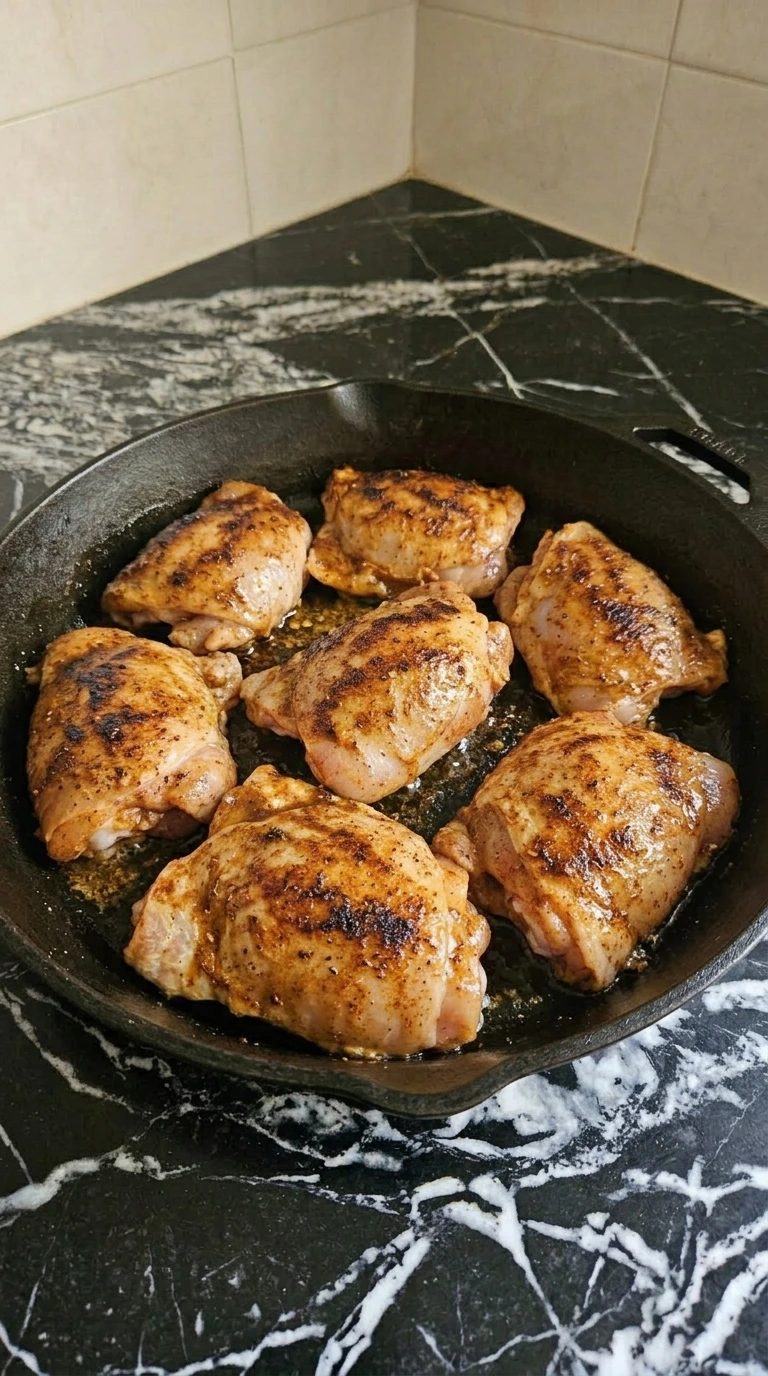 Chicken thighs browned with light char for tacos.