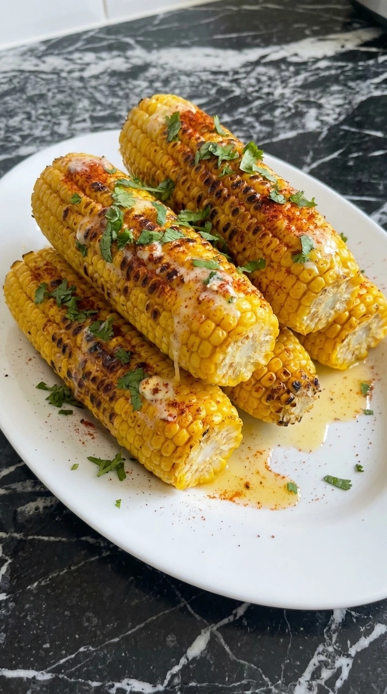Fully charred corn cobs on the grill