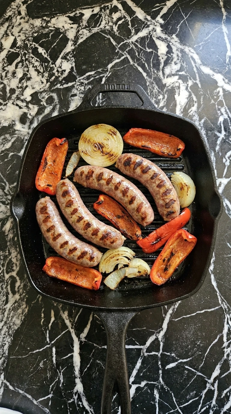 Sear the links and peppers