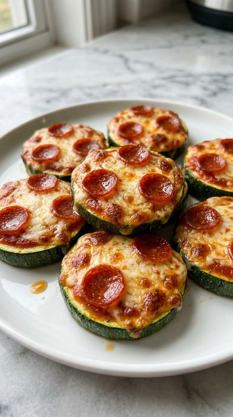 Golden brown and bubbly zucchini pizza bites fresh out of the oven on a sheet pan