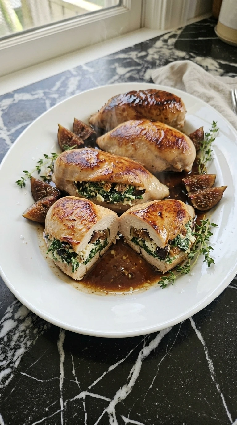 Fig and Goat Cheese Stuffed Chicken with glossy balsamic glaze