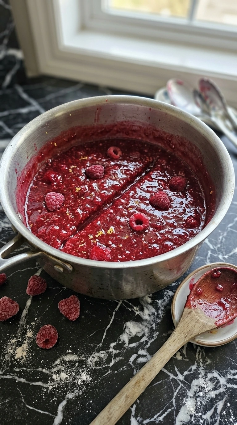 Glossy raspberry filling with visible berry pieces for Raspberry Breakfast Bars
