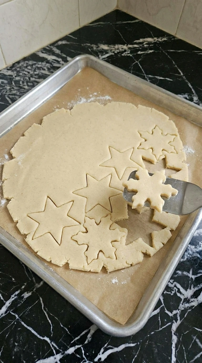 Rolled sugar cookie dough on parchment paper chilling on a tray
