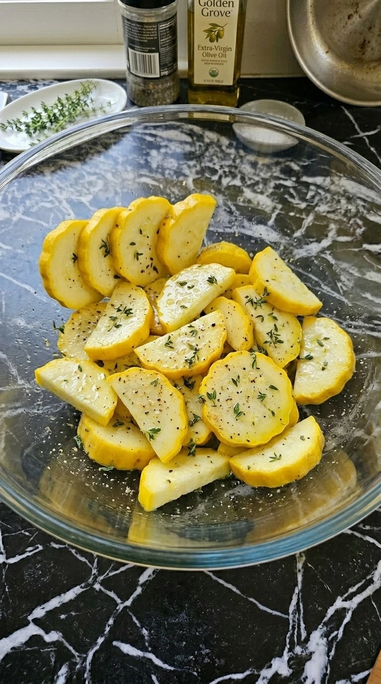 Patty pan squash coated with olive oil and herbs
