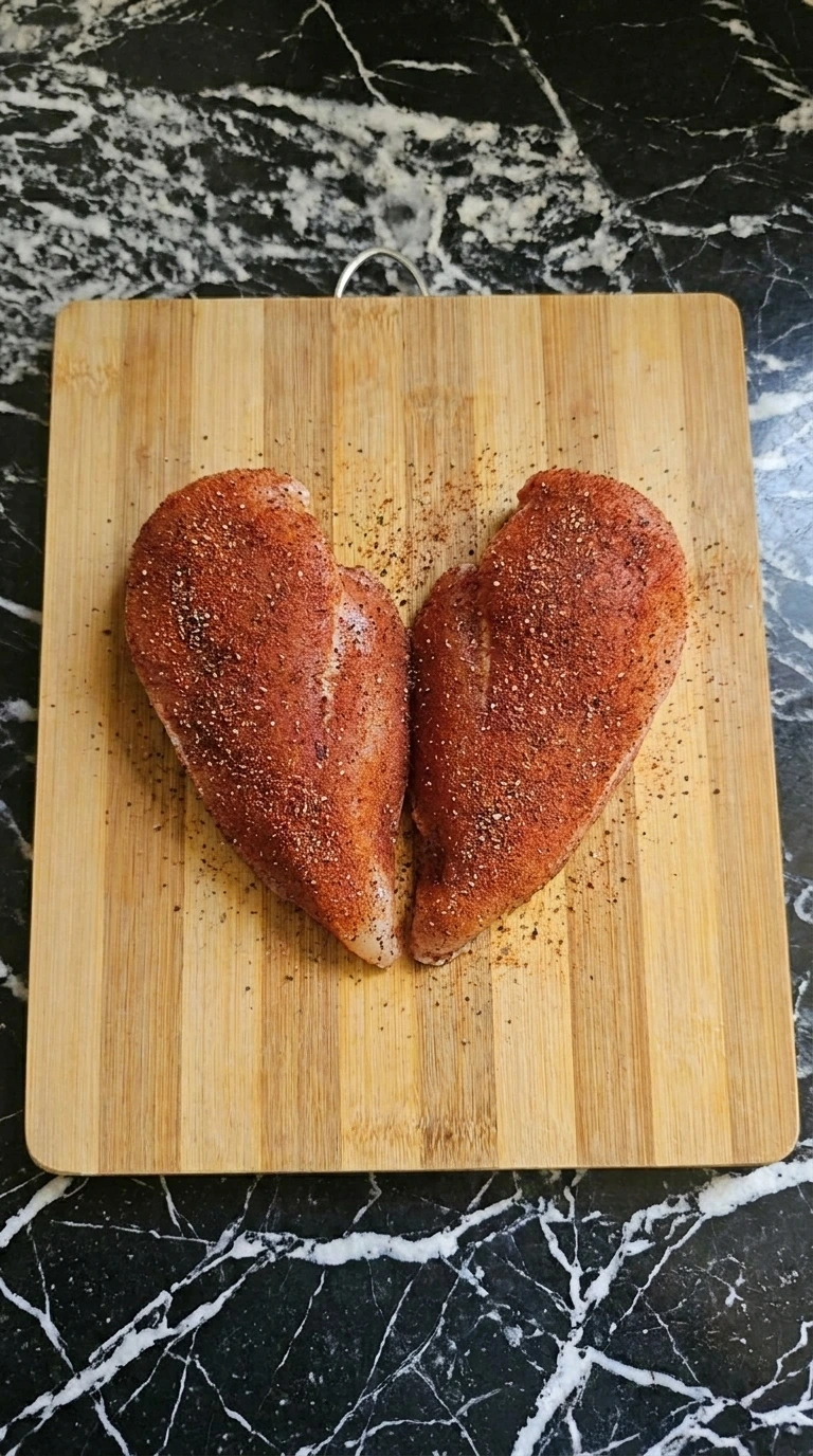 Chicken breasts covered in red spice rub