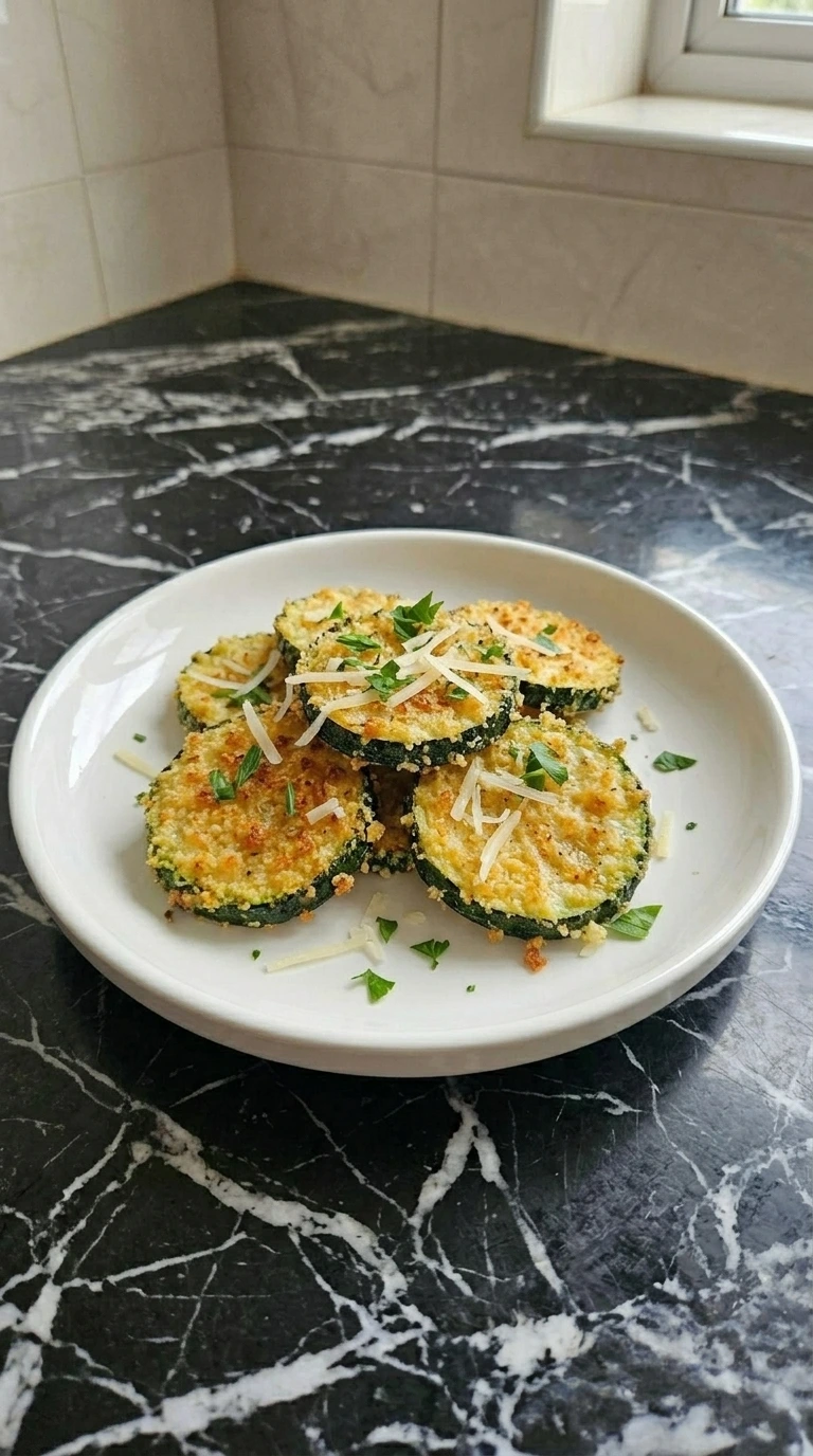 Six crispy Air Fryer Zucchini Chips finished with Parmigiano Reggiano and parsley Recipe focus: Air Fryer Squash With Parmesan.