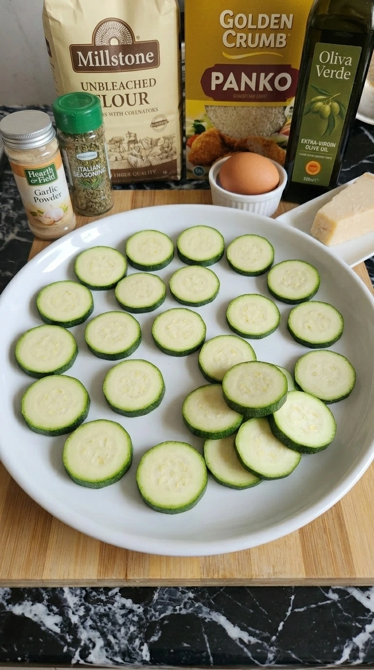 Twenty-four sliced zucchini coins drying before air frying Recipe focus: Fried Zucchini Recipe Easy Air Fryer.