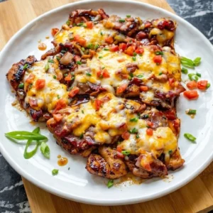 Banana BBQ Chicken with glossy glazed chicken pieces and caramelized BBQ coating