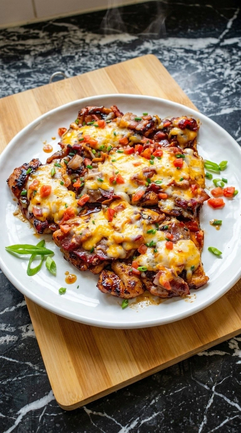 Banana BBQ Chicken with glossy glazed chicken pieces and caramelized BBQ coating