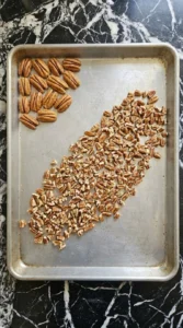 Butter Pecan Cookies step showing toasted whole and chopped pecans