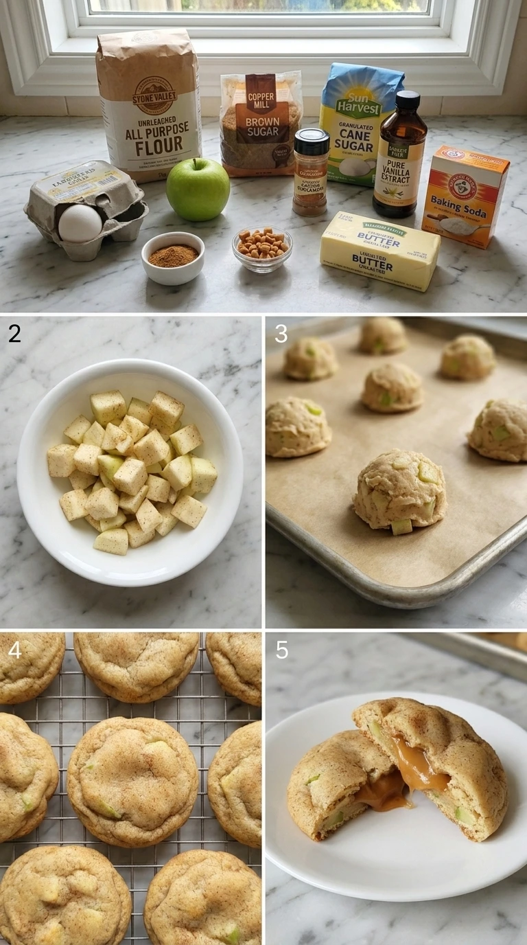 Diced Granny Smith apple prepared for Caramel Stuffed Apple Cookies