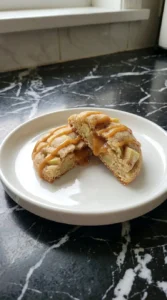 Cut Caramel Stuffed Apple Cookies showing a soft caramel center