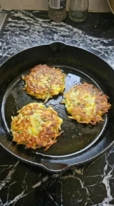 Flipped Patty Pan Squash Savory Pancakes with deep amber crusts
