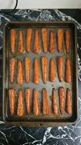 Deep mahogany cinnamon maple carrots after flipping
