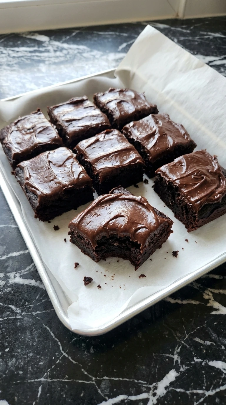 Fudgy Chocolate Zucchini Brownies (No One Will Guess!) topped with glossy chocolate frosting and arranged as irregular squares